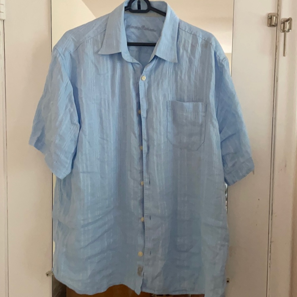Tommy Bahama Sky Blue Plaid Button Front sz L